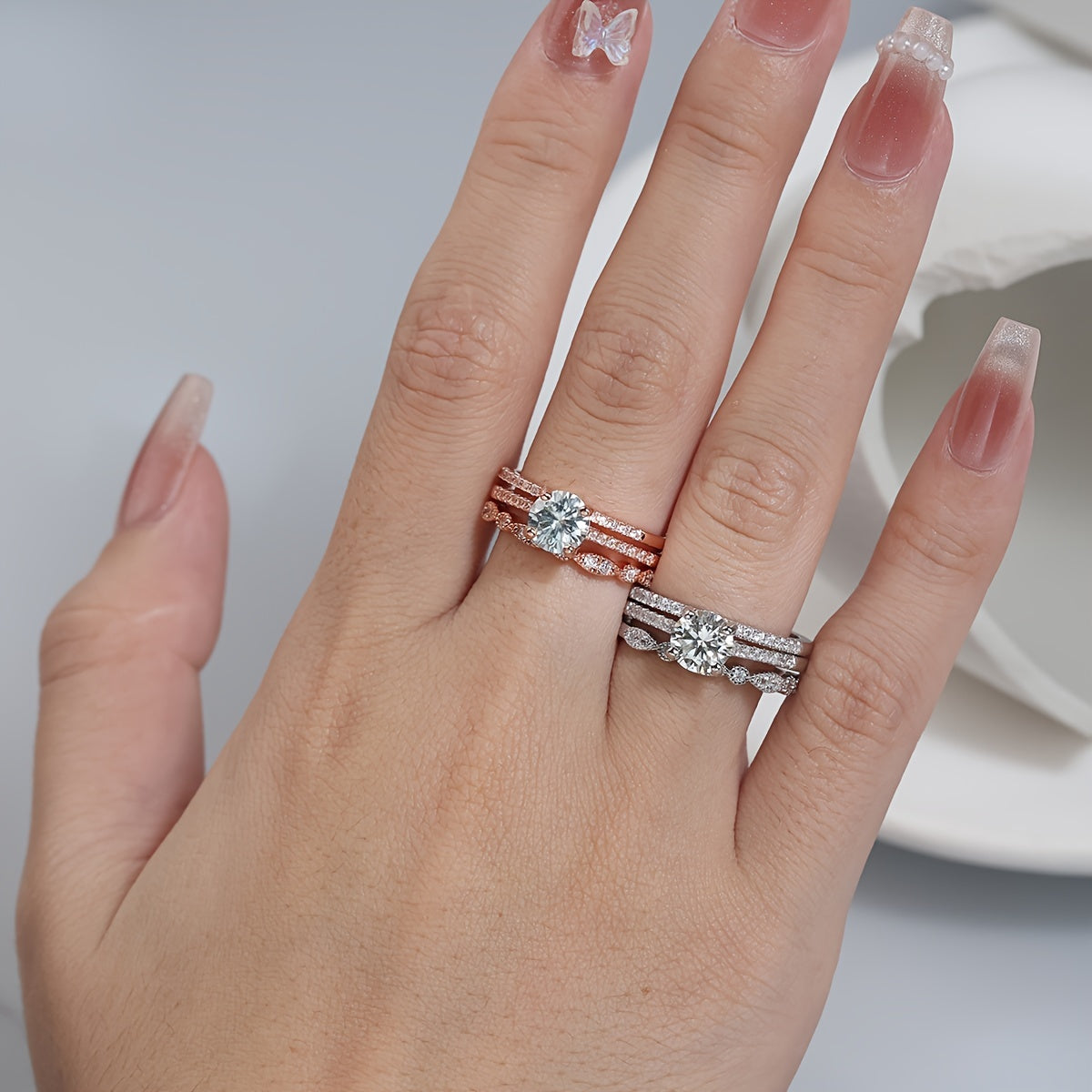 Sterling Silver Stacking Rings with Moissanite 1ct 2ct or 3ct for Engagement or Wedding