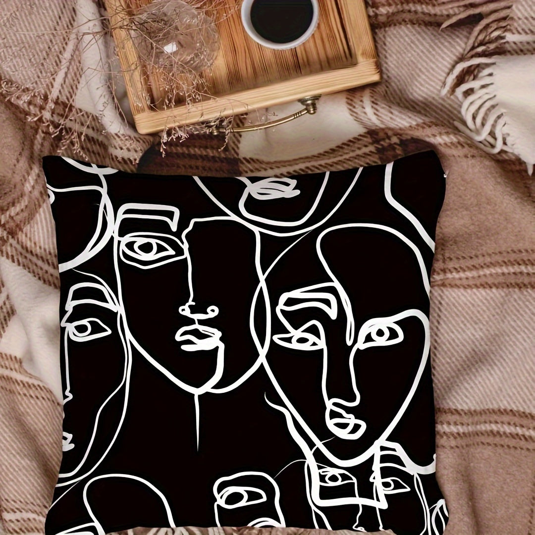 Funda de cojín con figura abstracta, poliéster, punto, blanco y negro, sofá, decoración para sala de estar