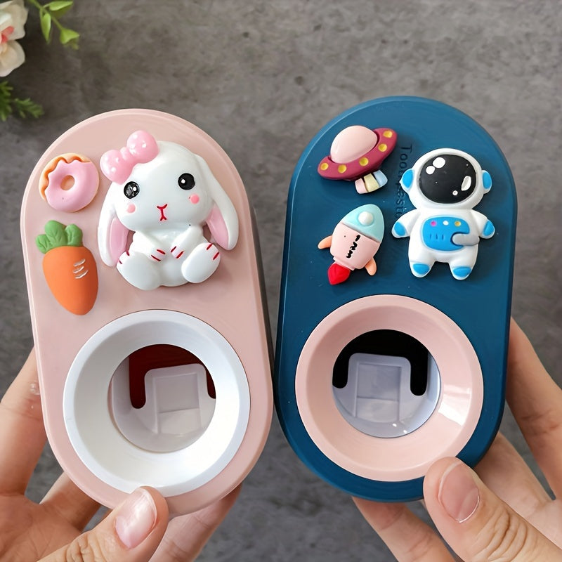 Cute Rabbit Toothpaste Dispenser Wall-Mounted No Electricity Needed Kids Bathroom Accessory