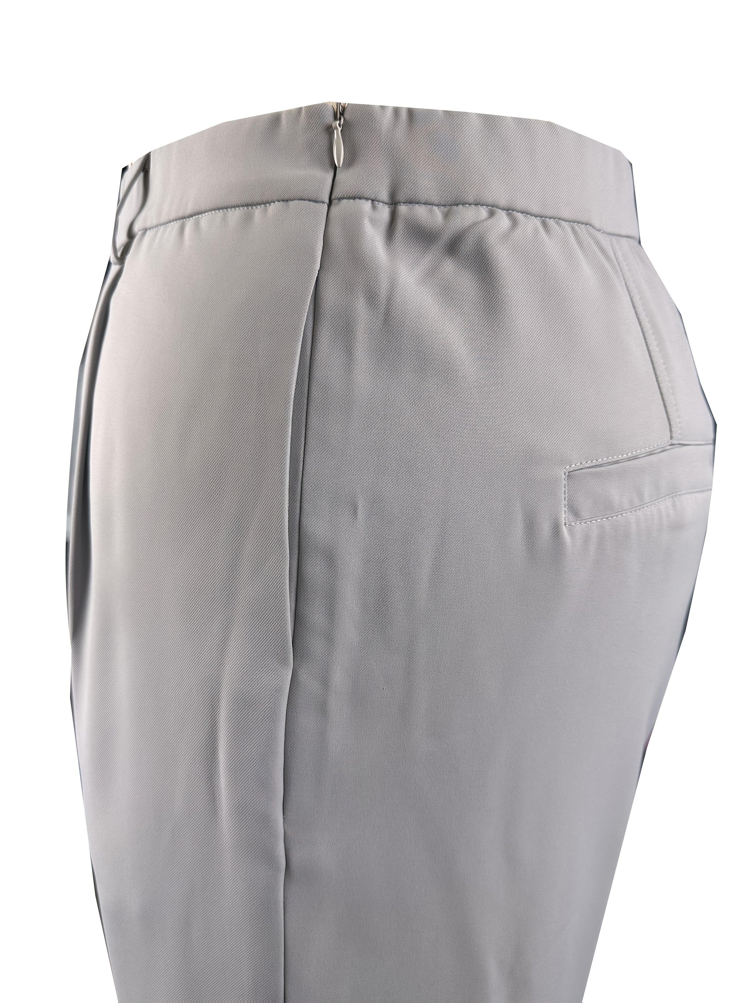 Plus Size Women's Gray Polyester Suit Pants with Elastic Waist Casual Office Wear