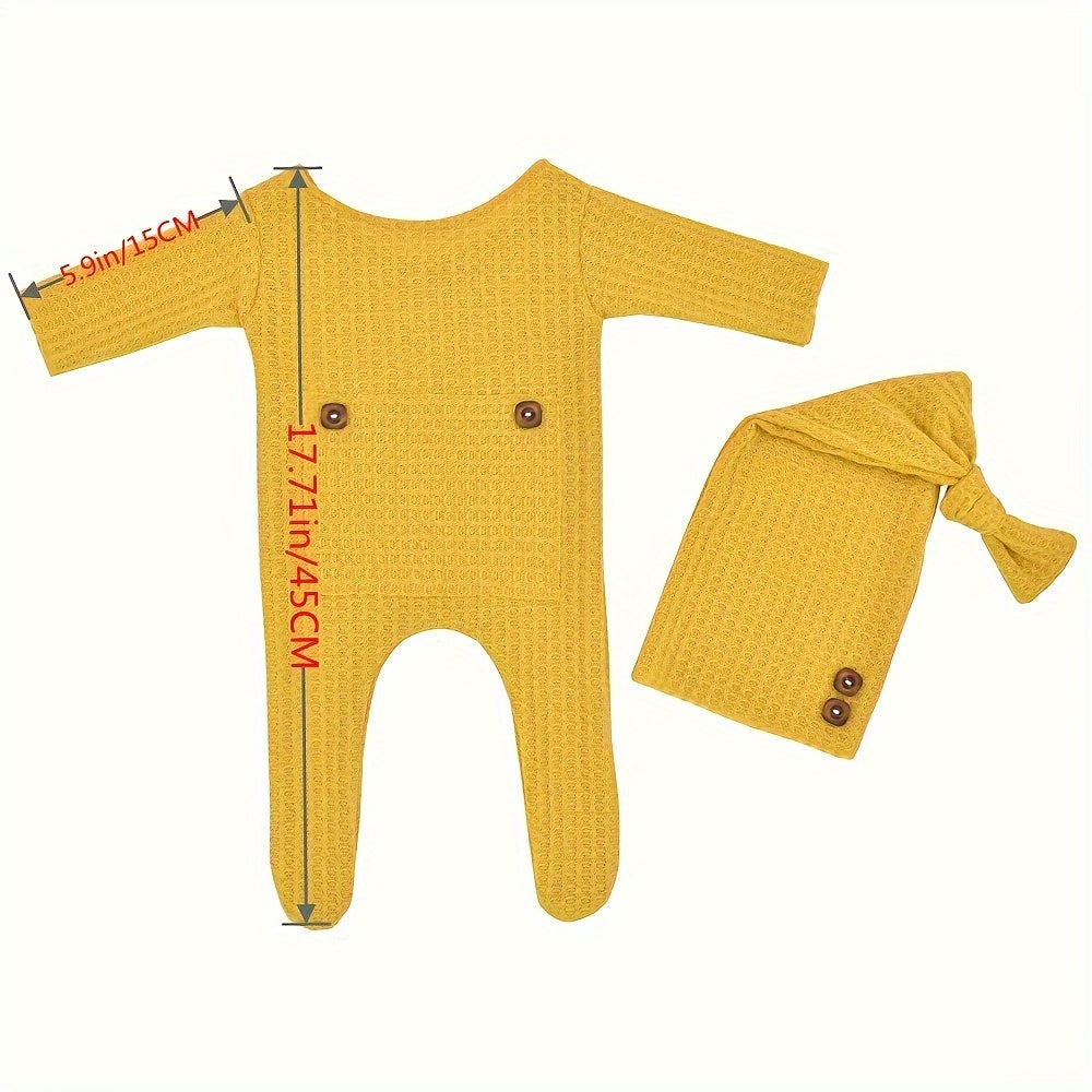 Newborn Baby Boy Clothes Set Long Sleeve Knitted Romper Beanie Photography Props
