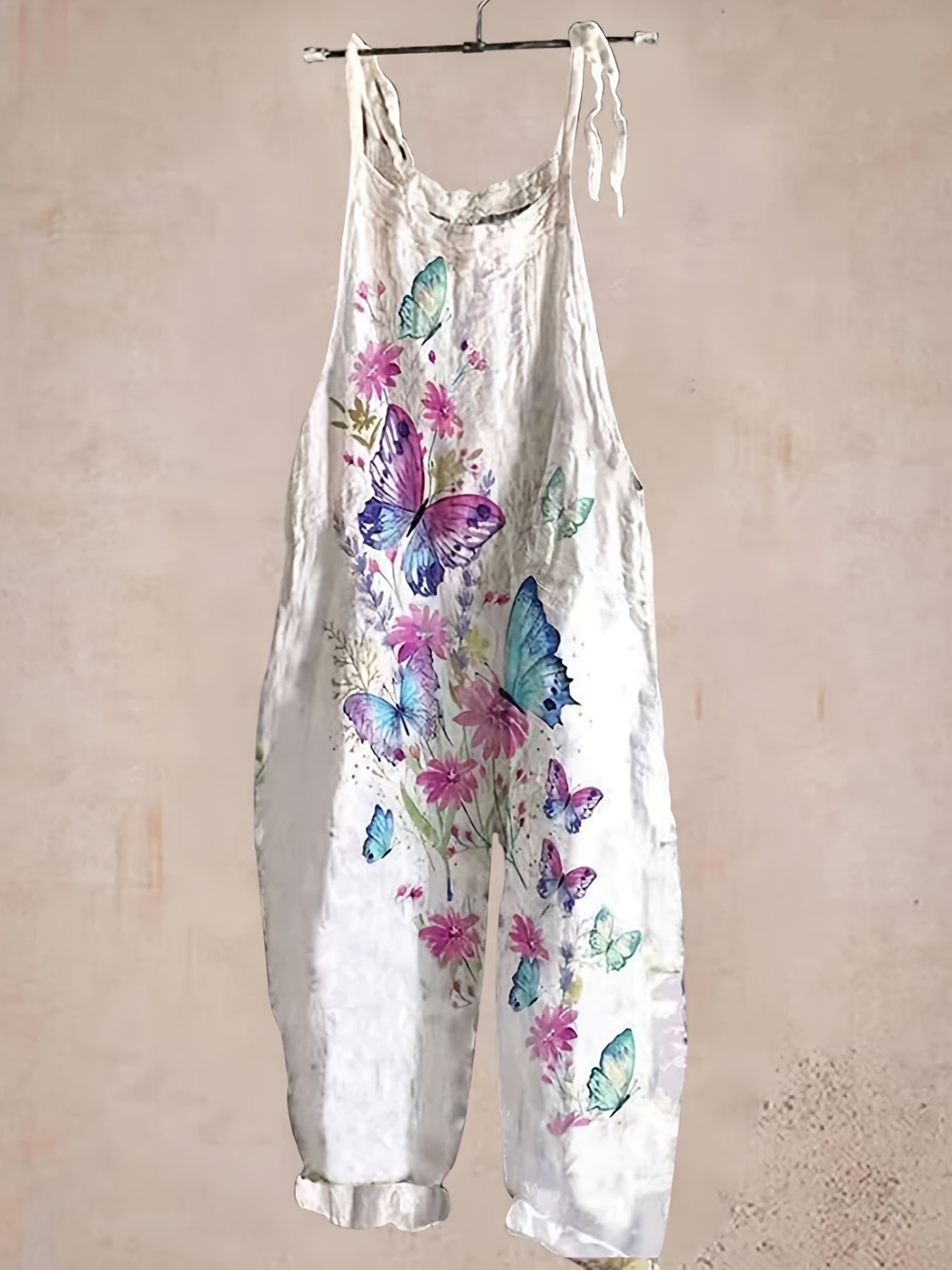 Plus Size Women's Floral Print Sleeveless Jumpsuit with Pockets