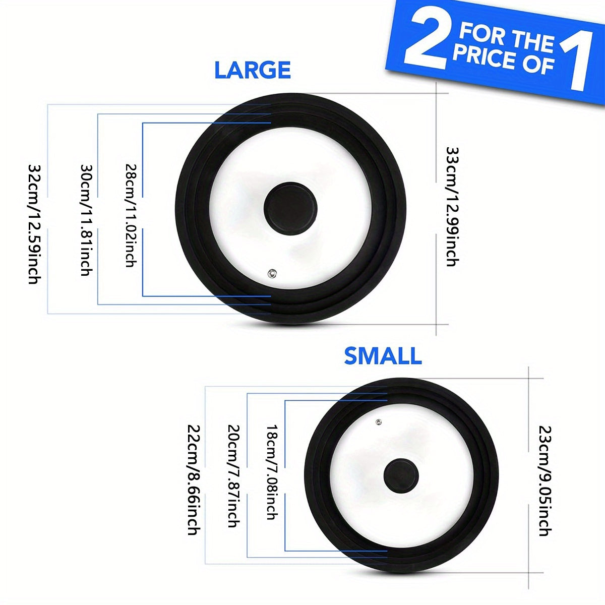 Juego de 2 tapas de silicona negra para utensilios de cocina que encajan en sartenes, ollas y cazuelas de 7 a 13 pulgadas