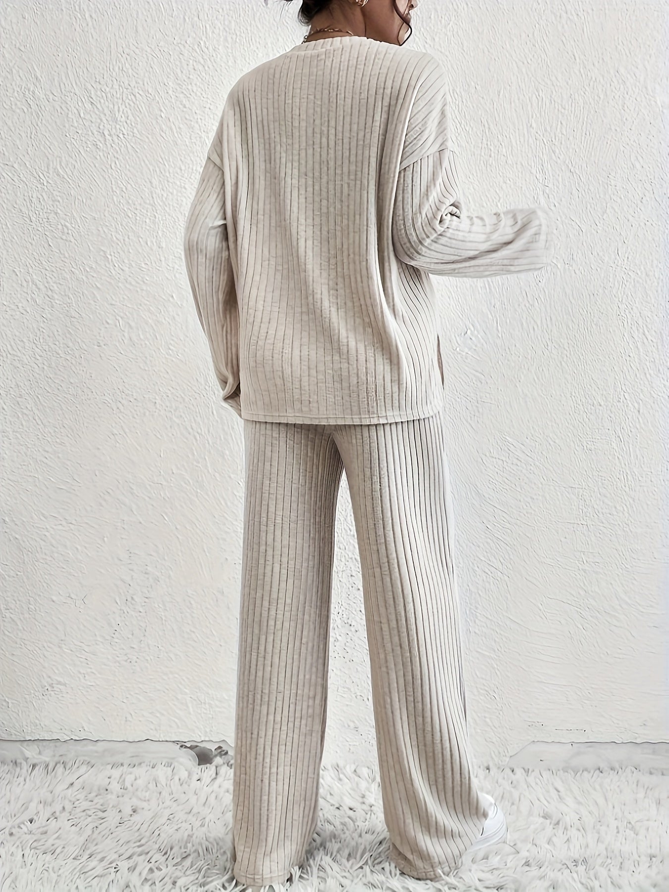 Women's Fall Winter Knit Two-Piece Set Long Sleeve Solid Color Casual