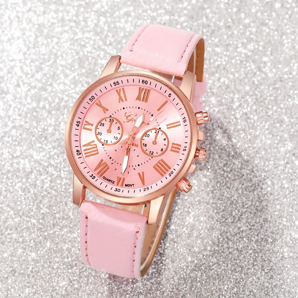 Set de 6 relojes de cuarzo para mujer con correas de cuero y números romanos