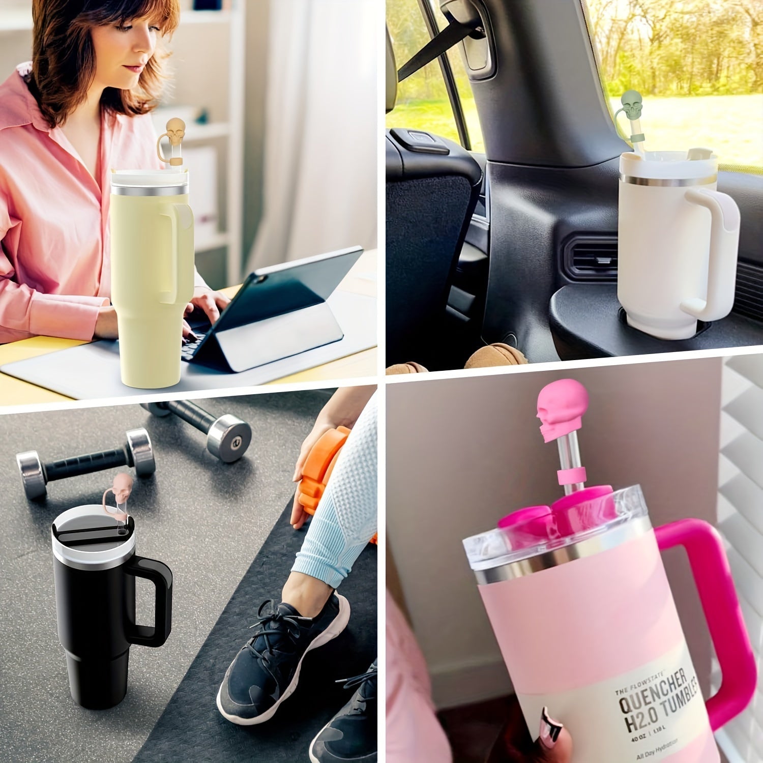 Silicone Skull Straw Caps Set for 10mm Cups Dustproof Reusable Halloween Christmas