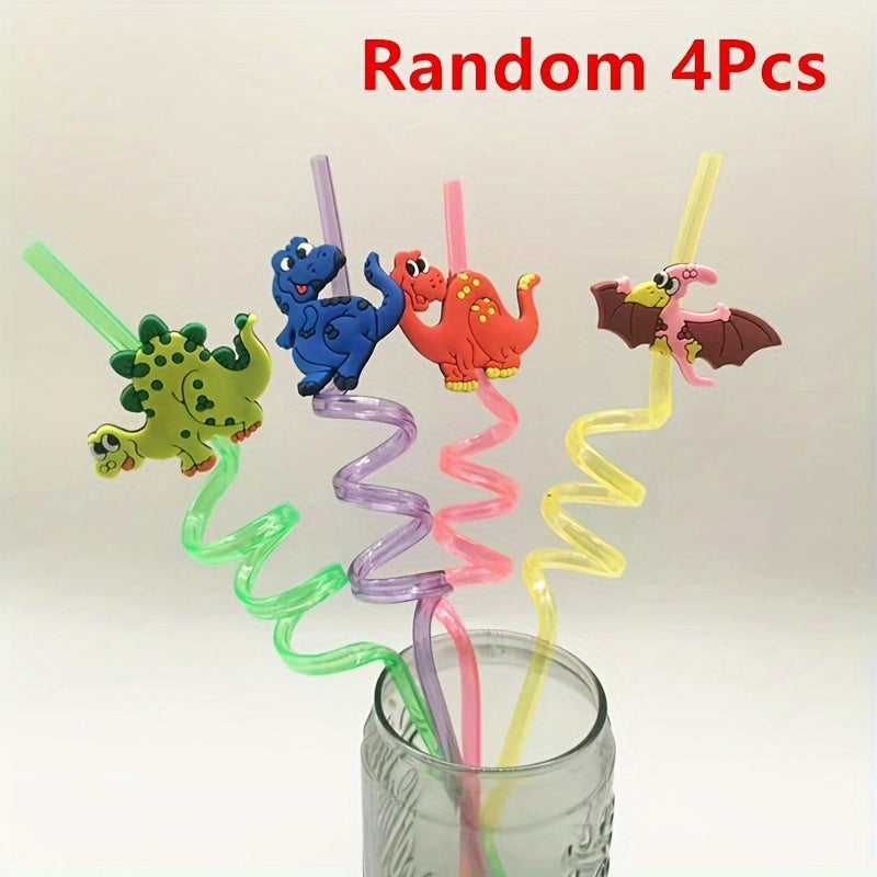 Set of 4 Dinosaur Drinking Straws for Christmas and Thanksgiving Celebrations