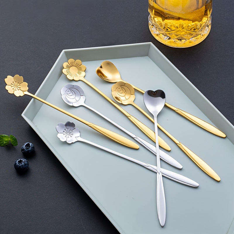 Stainless Steel Cherry Blossom Coffee and Dessert Spoons Set