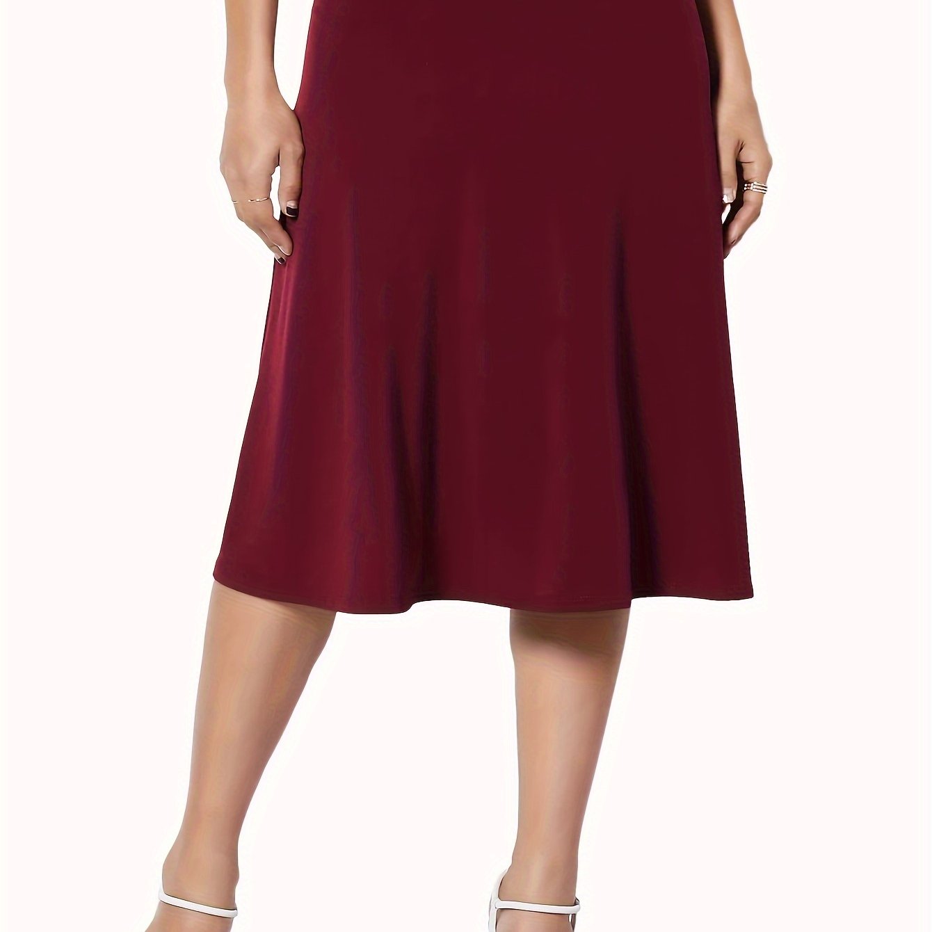 Women's Plus Size Knee Length Swing Skirt Spring Summer Solid Color