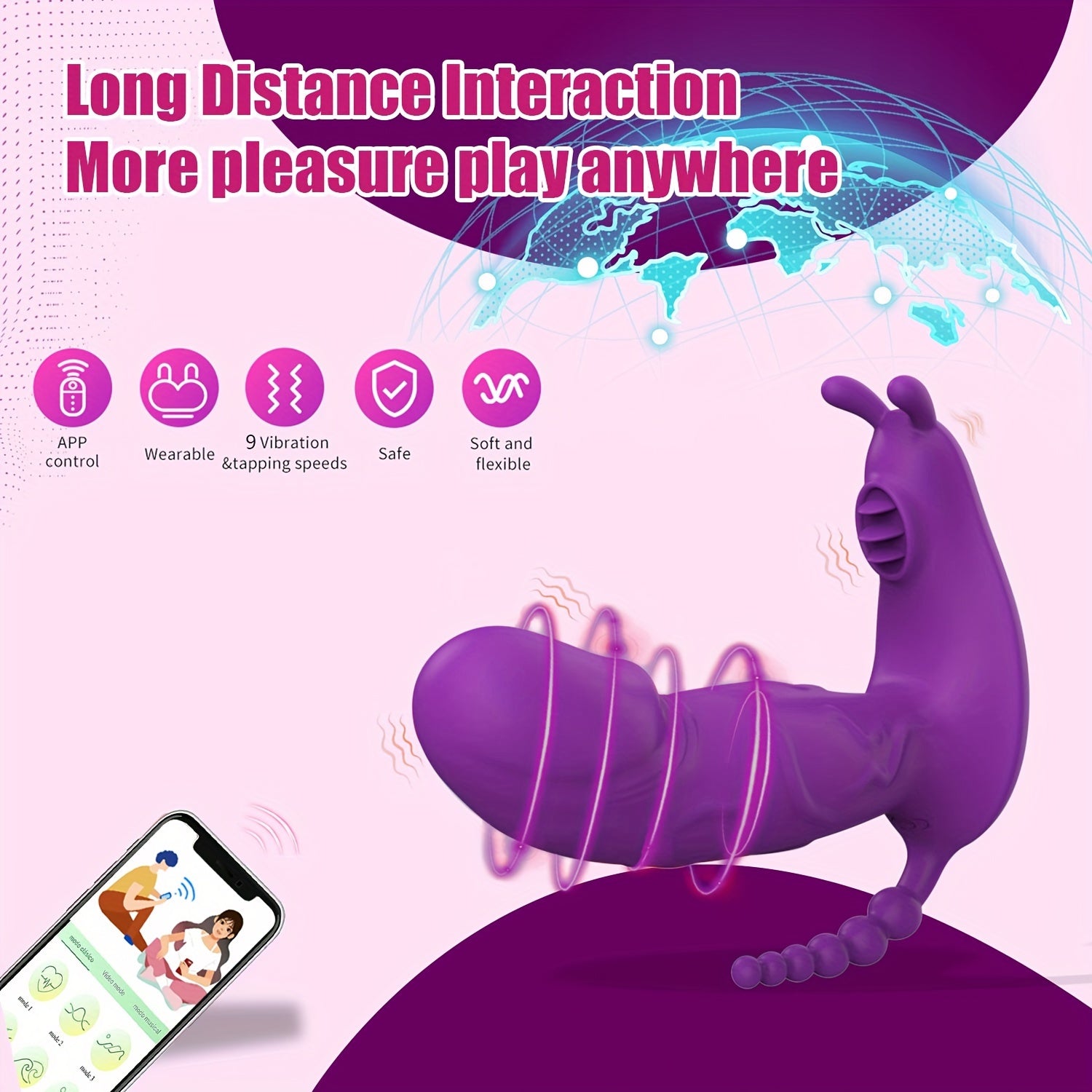 Ayollar uchun kiyiladigan vibratsiya qurilmasi, G-spot stimulyatori va ilova boshqaruvi bilan