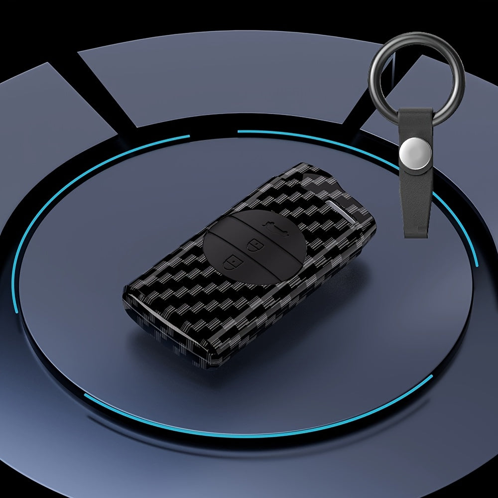 Car Remote Key Fob Cover Carbon Fiber Style ABS Key Fob Case with Keyring