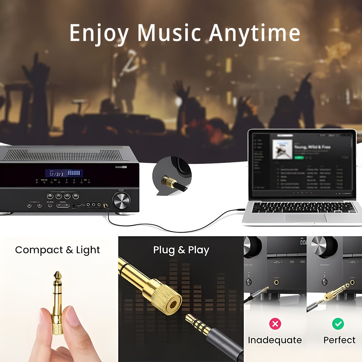 Audio Adapter 3.5mm Female to 6.5mm Male Stereo Converter for Laptop Bright Yellow