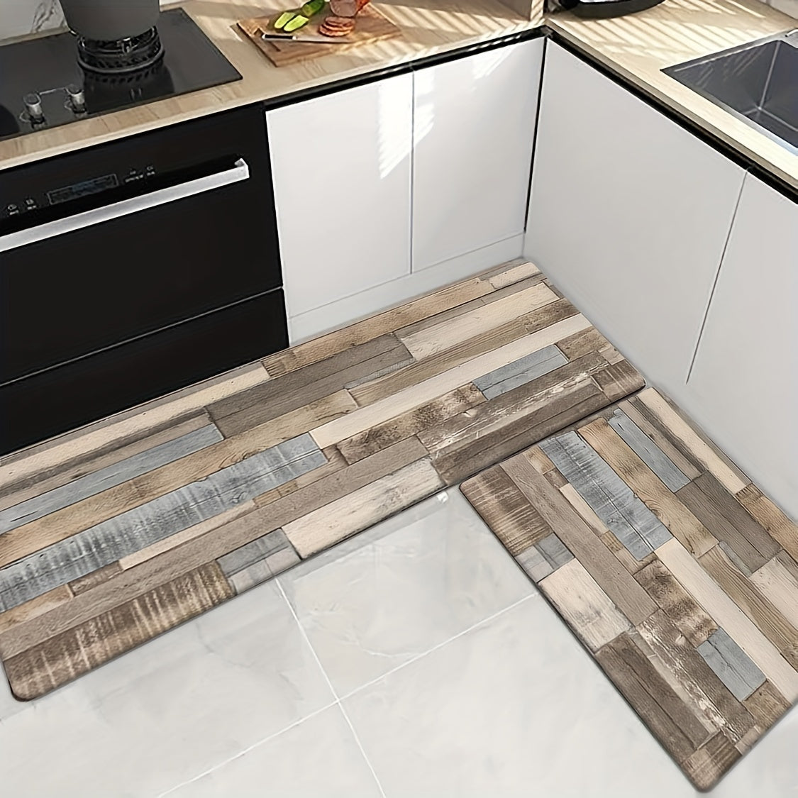 Anti-Skid Water-Absorbing Kitchen Mat with Wood Grain Pattern for Indoor Use