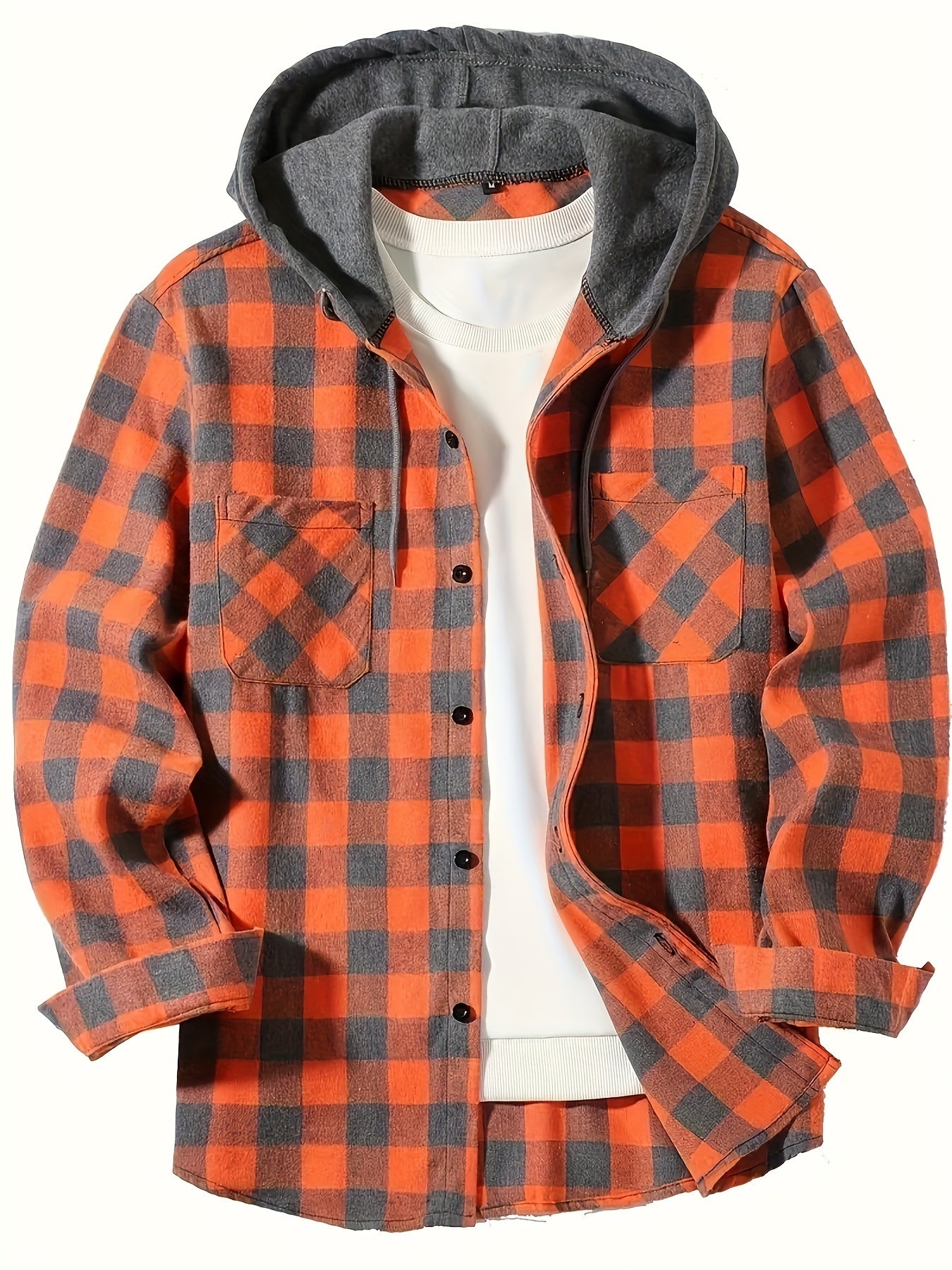Men's Plus Size Plaid Hooded Shirt Long Sleeve Casual Loose Fit Spring Fall
