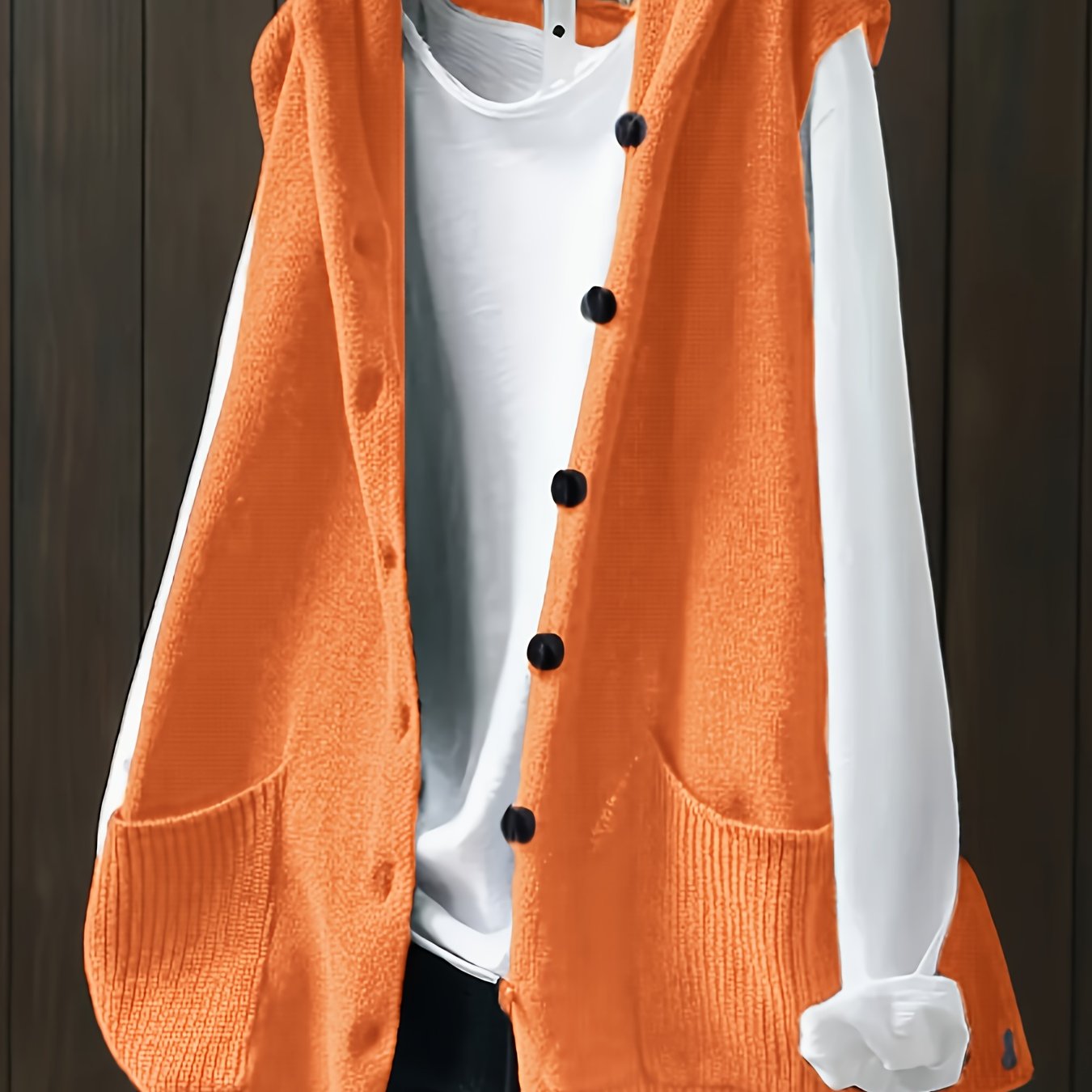 Plus Size Women's Sleeveless Cardigan Vest Solid Color Front Buttons Fall Casual