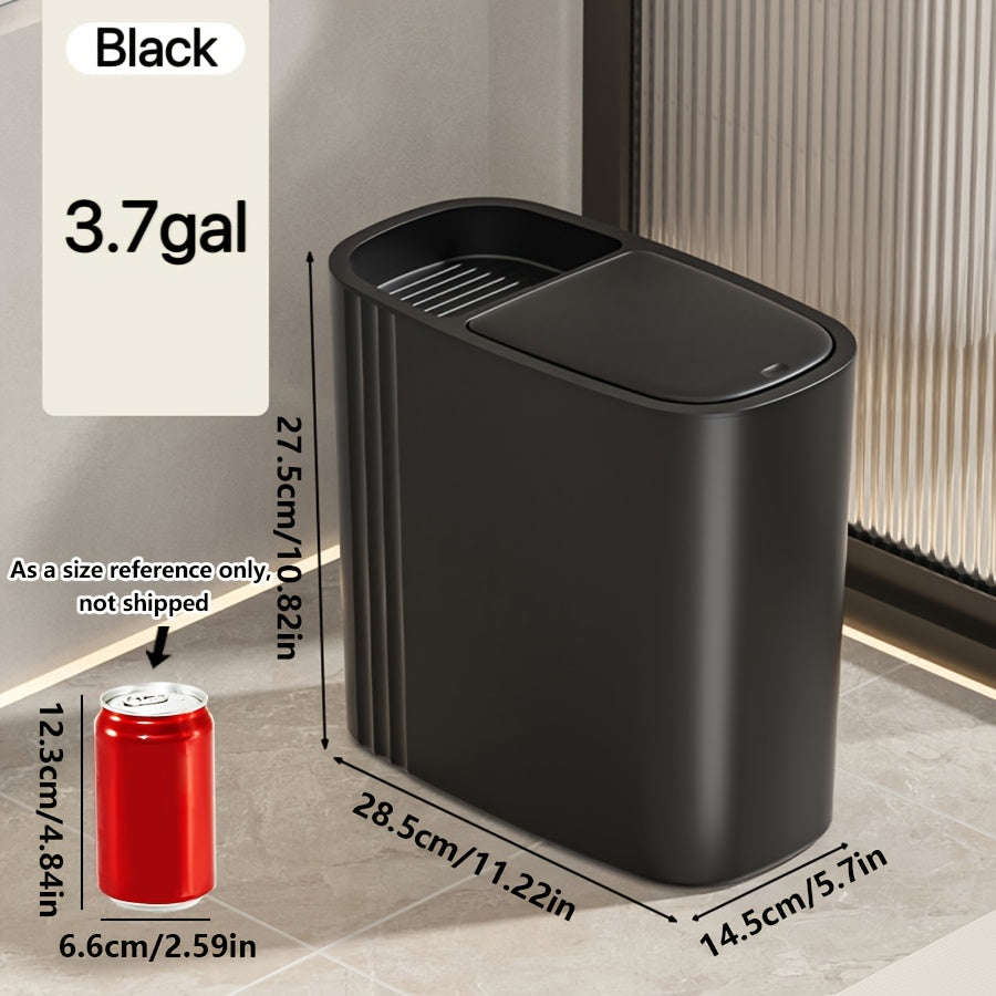 1 ta yupqa qora/oq axlat qutisi, bosish bilan ochiladigan qopqog' bilan, katta sig'imli, chiziqli dizayn, oshxona, yotoqxona, hammom uchun ideal - joyni tejovchi oval shakl, qulay qora rangli axlat qutisi