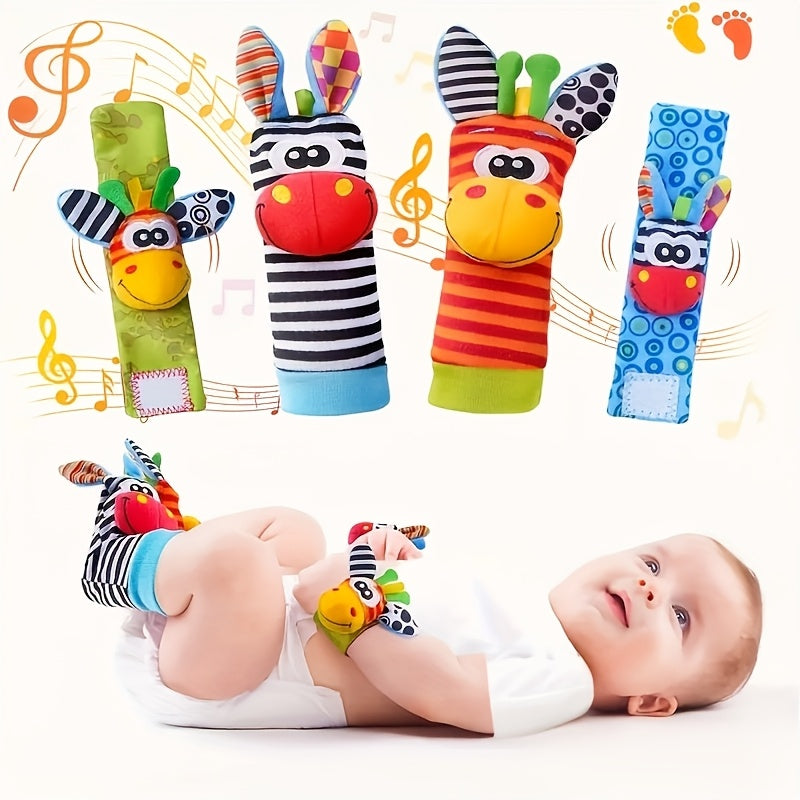 Baby Toy Set for Newborns and Infants Soft Plush Wrist Rattle Foot Detector Sock Musical Note Design