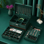 Dark Green Jewelry Storage Box for Girls with Three Drawers for Large Jewelry Sets
