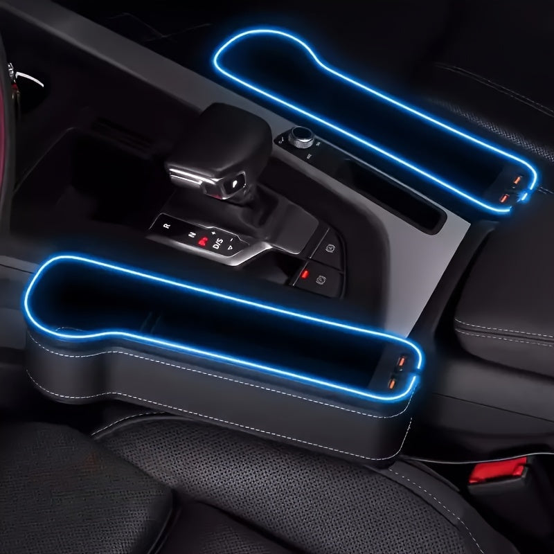 Universal Faux Leather Seat Crevice Organizer with Ambient Light and USB Charging