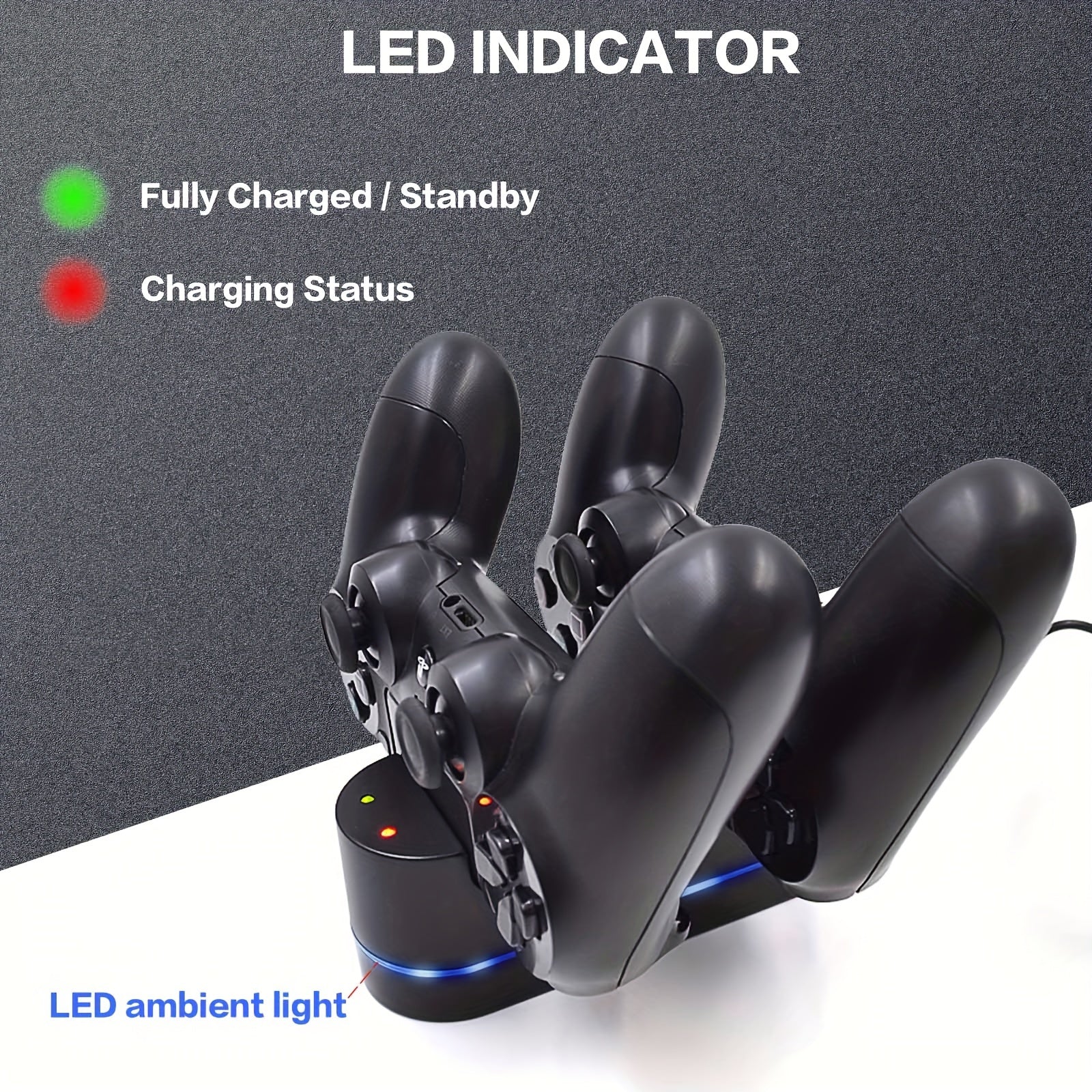 Soporte de carga para doble mando PS4 con luz indicadora para modelos Slim y Pro