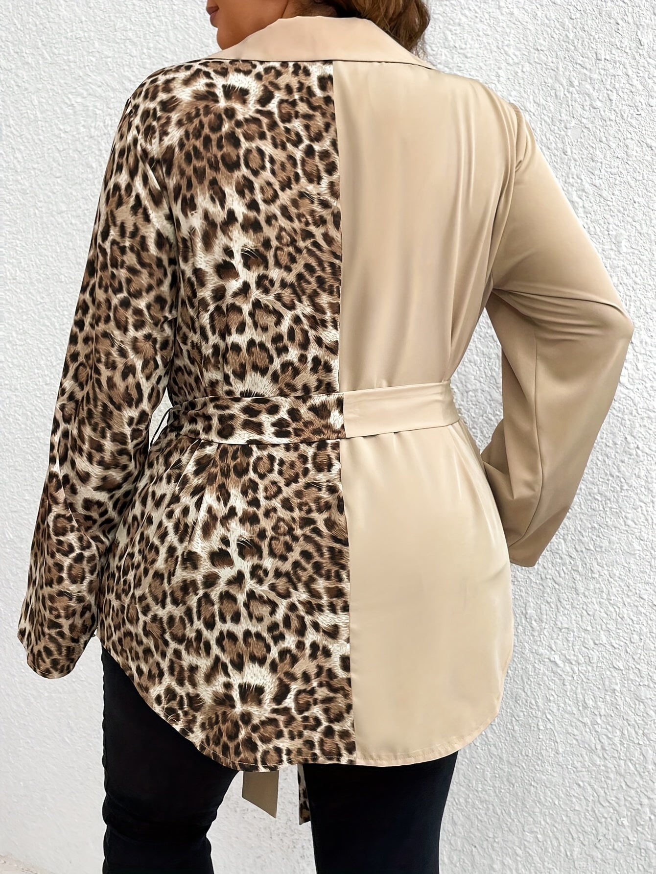 Women's Polyester Jersey Leopard Print Shirt Crew Neck Autumn Winter