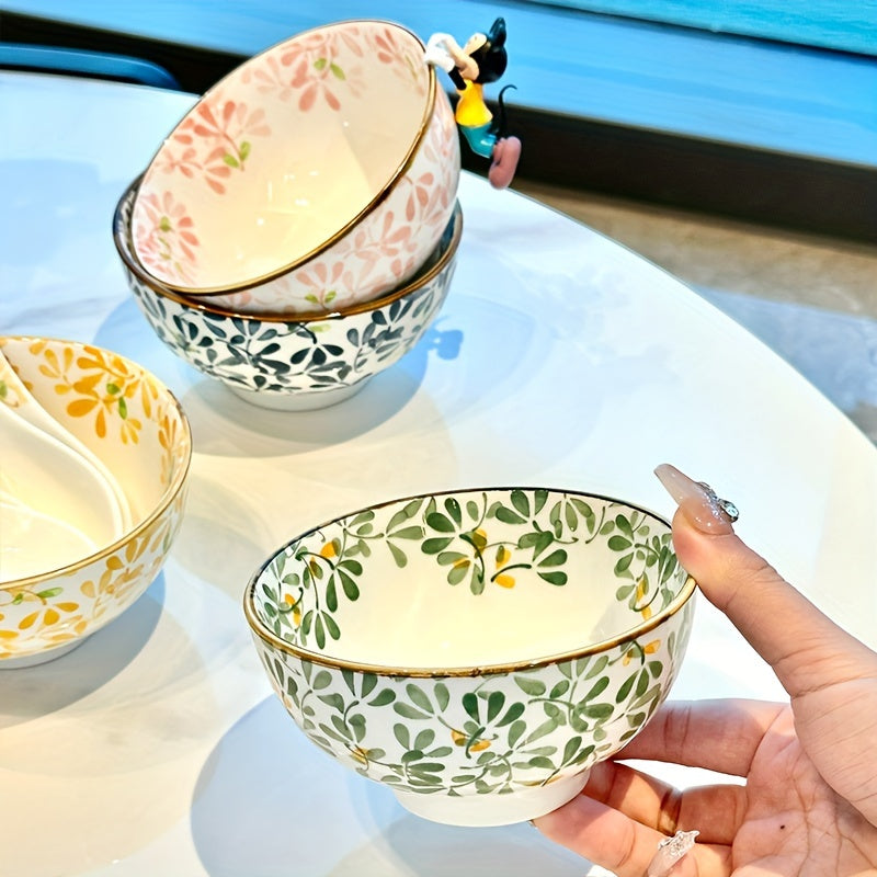 Set of 4 Ceramic Bowls with Floral Patterns, Dishwasher Safe, Oven and Microwave Safe