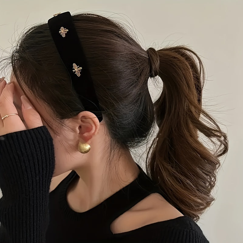 Velvet Headband for Women with Bee and Butterfly Decorations Vintage Style Hair Accessory