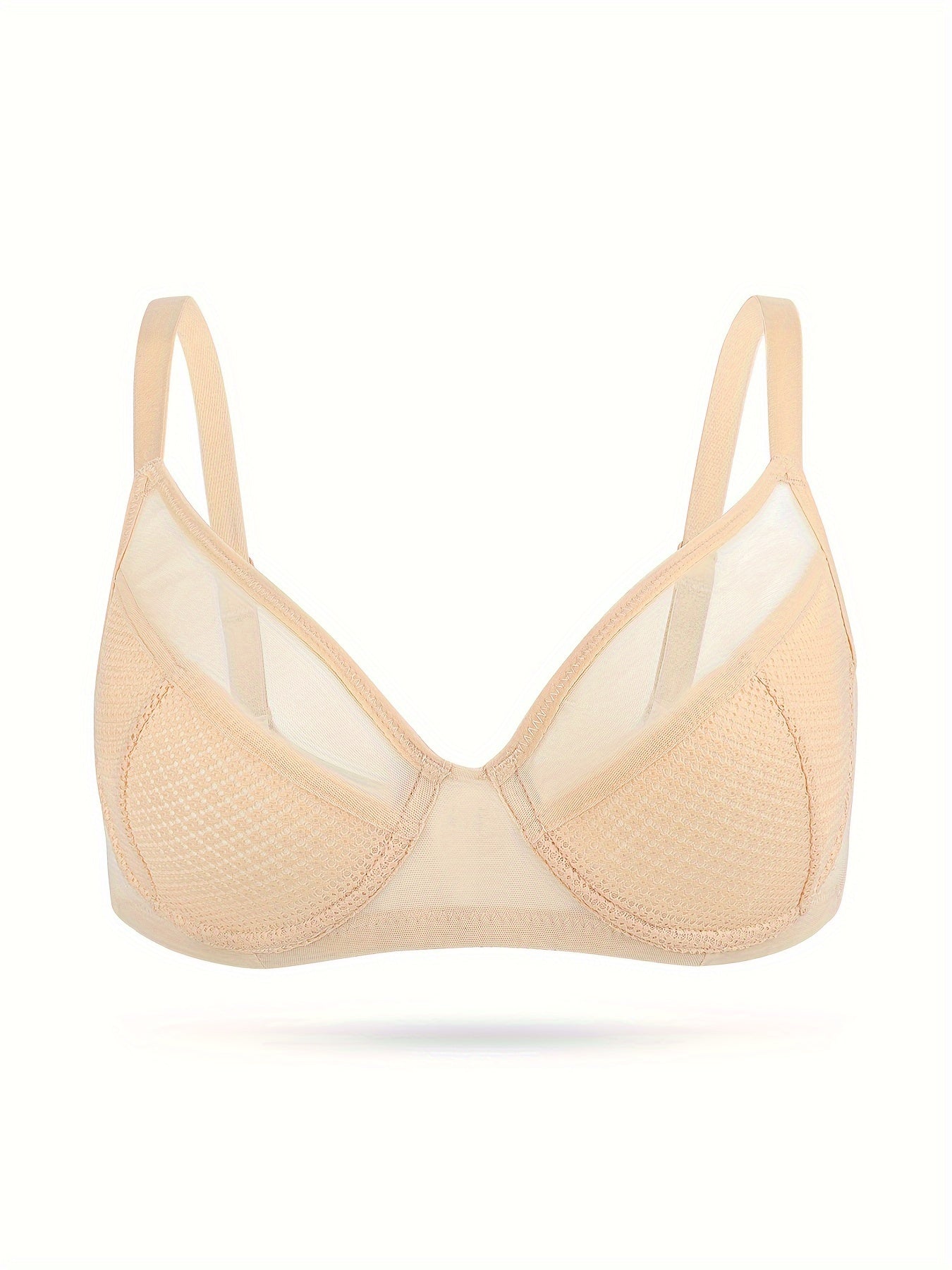 Bir nafis plussiz underwire brassoj 85% poliamid va 15% elastan materialidan tayyorlangan, nafas oladigan to'qima, qarama-qarshi to'r tafsiloti, bir xil rang, ozgina cho'zilish va qulay moslik bilan.