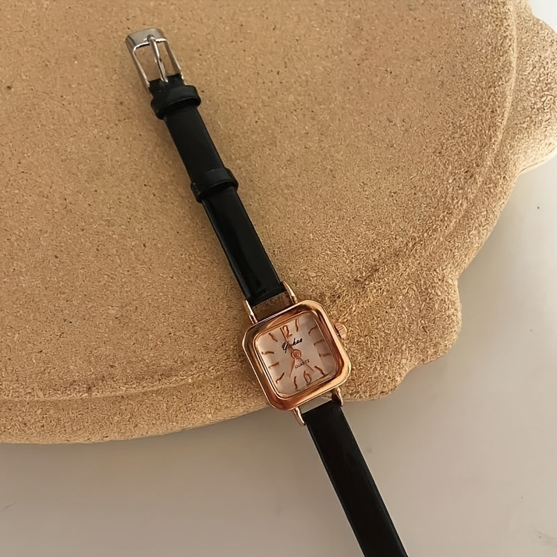 Eid sovg'alari uchun PU charmidan tayyorlangan retro uslubidagi elegant kvadrat kvarts soati.