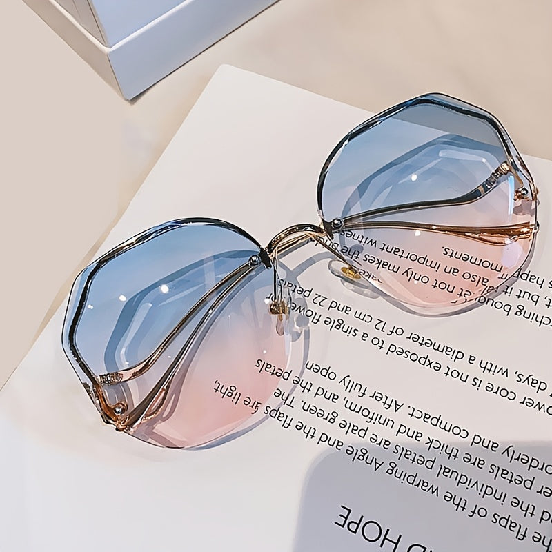 Haydash uchun katta o'lchamdagi gradient metall quyosh ko'zoynaklari, noaniq rimless dizayni bilan