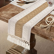 Linen Bohemian Chic Table Runner with Tassels for Weddings Dining and Home Decor