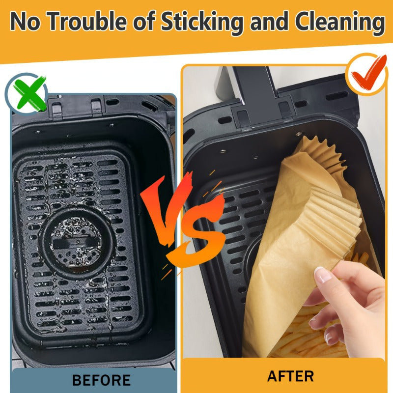 Katta sig'imli pech qog'ozlari - 200/100/50 dona, kvadrat, havo fritöre qog'ozlari. Yog' o'tkazmaydigan, suv o'tkazmaydigan va havo fritöre, pech, pishirish, oshxona aksessuarlari uchun mos.