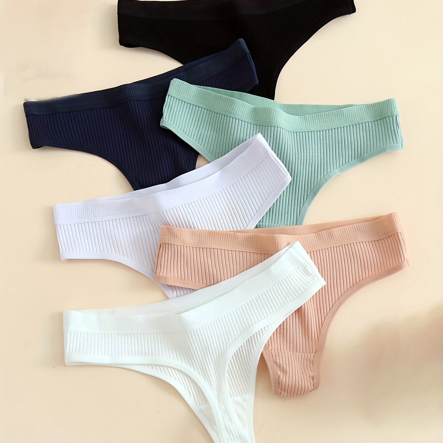 Women's Seamless Cotton Thongs 6-Pack Low Waist V-String Solid Color