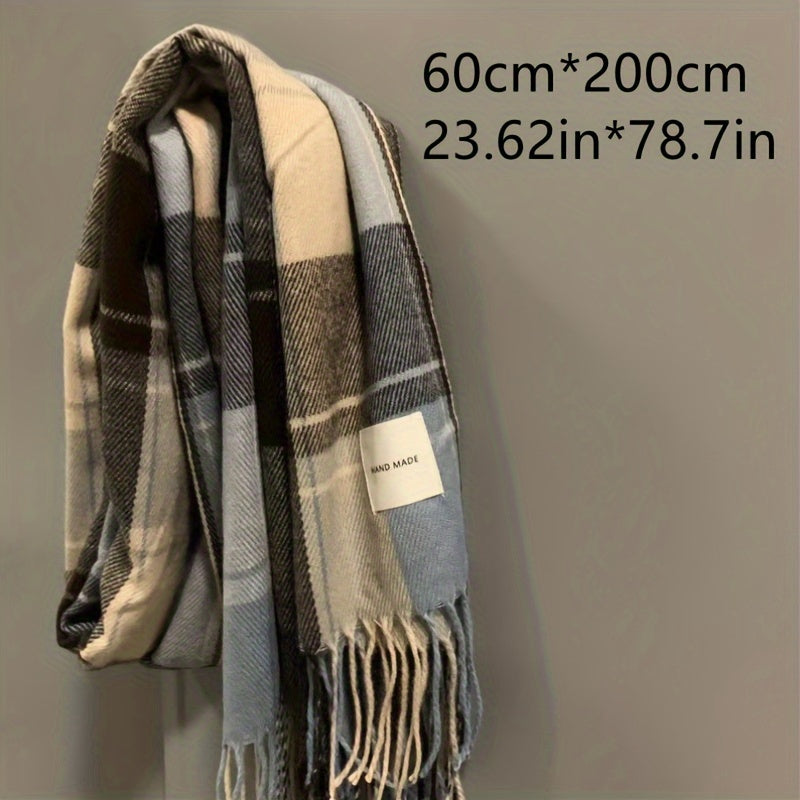 Men's Warm Fringe Hem Plaid Scarf for Winter Cold Weather Accessories