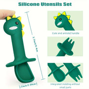 Set of 2 Kids Silicone Dinosaur Utensils Forks and Spoons Food-Grade Materials