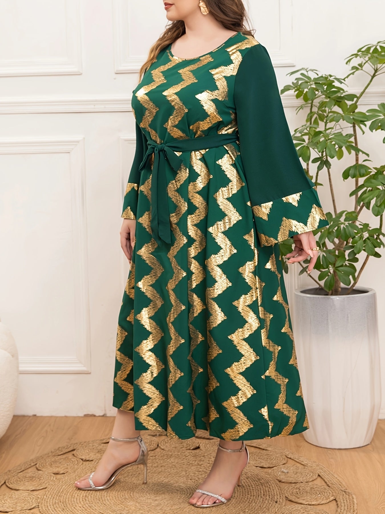 Women's Plus Size Elegant Tie Waist Middle Eastern Dress