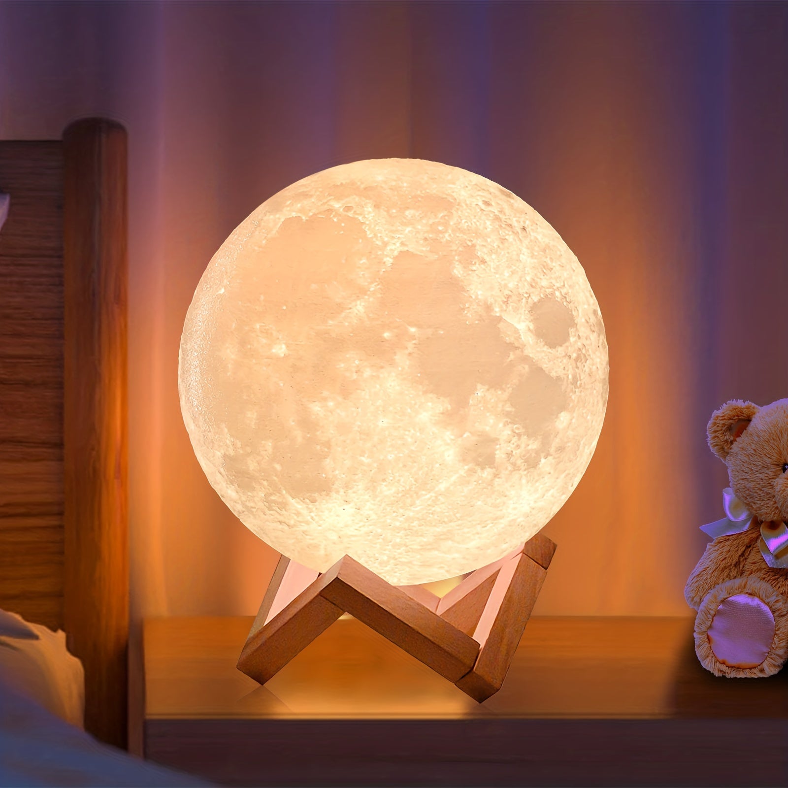 Girls Night Light with Wooden Base 128 Color Rechargeable Touch Remote Control 12cm Diameter