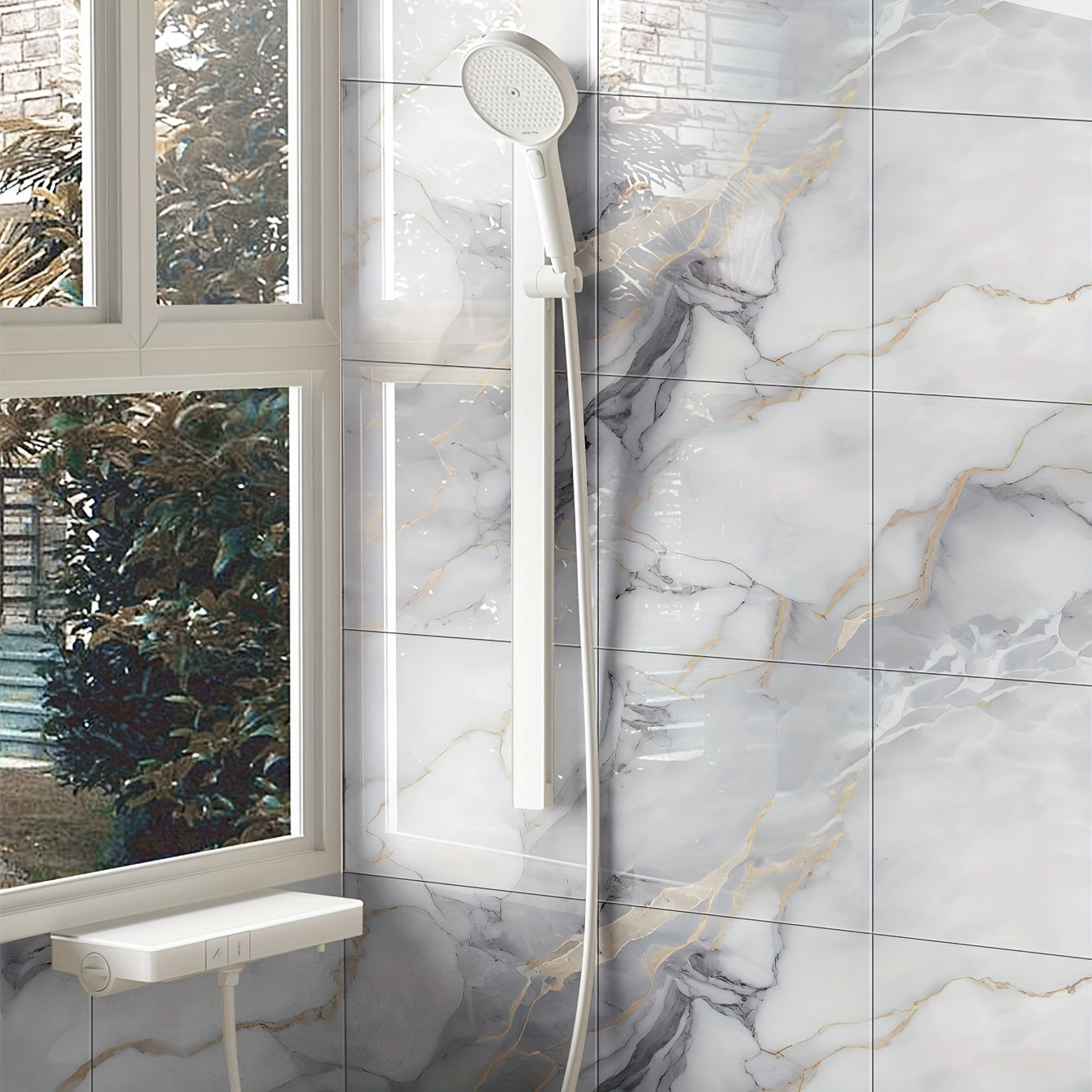 10PCS Papel tapiz autoadhesivo de textura mármol, resistente al agua, de aluminio, para paredes, aislamiento