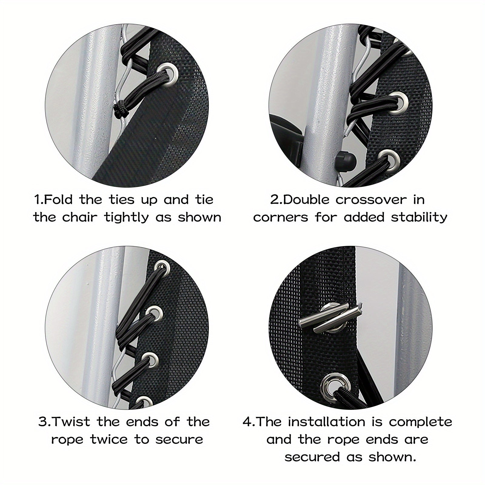 4 ta Universal O'rnini bosuvchi Elastik Bungee Iplar Zero Gravity Stul, Recliner va Lounge Stul uchun - Qora