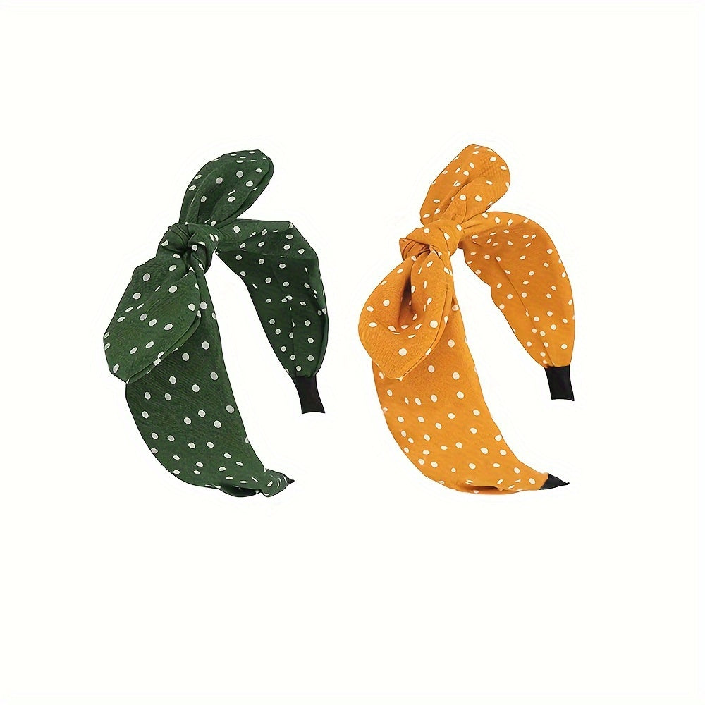 2 ta ayollar yozgi sochbog'lari to'plami, Polka Dot bilan bog'langan bowlar va quyon quloqlari bilan keng boshbog'lar, kundalik kiyim uchun