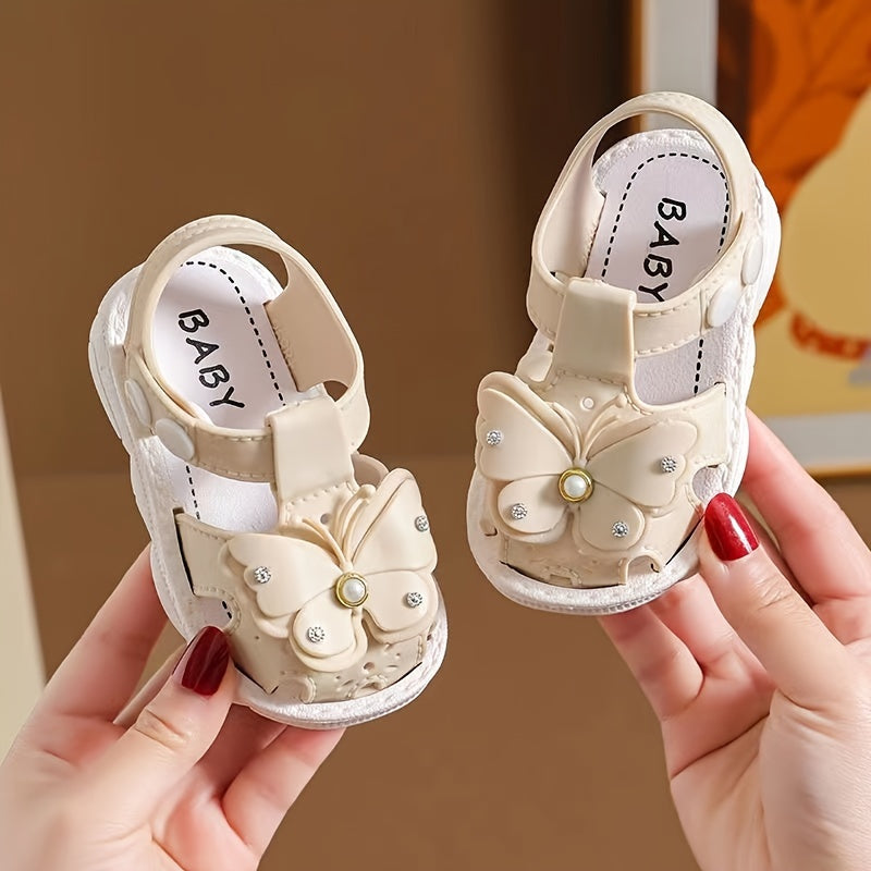Girls' Breathable Sandals with Butterfly and Pearl Decorations for Spring Summer