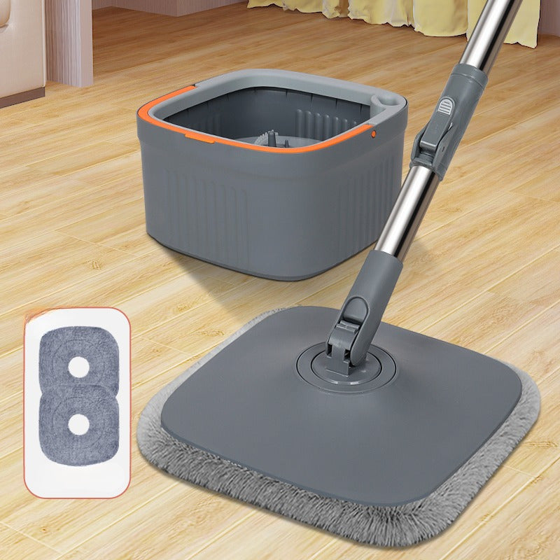 Uy mopi va chelak to'plami, 2 ta yuqori sifatli almashtiriladigan mop yostiqlari, innovatsion axlat tozalash suv tizimi va 360° aylanuvchi kvadrat mop boshli.