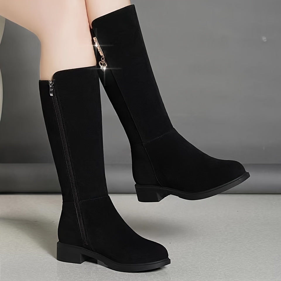 Women's Winter Knee-High Boots Faux Fur Lining Low Heel Rubber Outsole