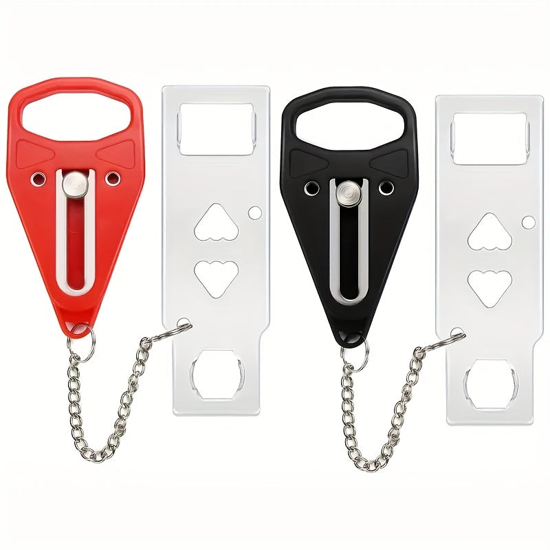 Portable Door Lock with Keychain Durable Plastic Security Latch for Travel or Home Red Blue Black