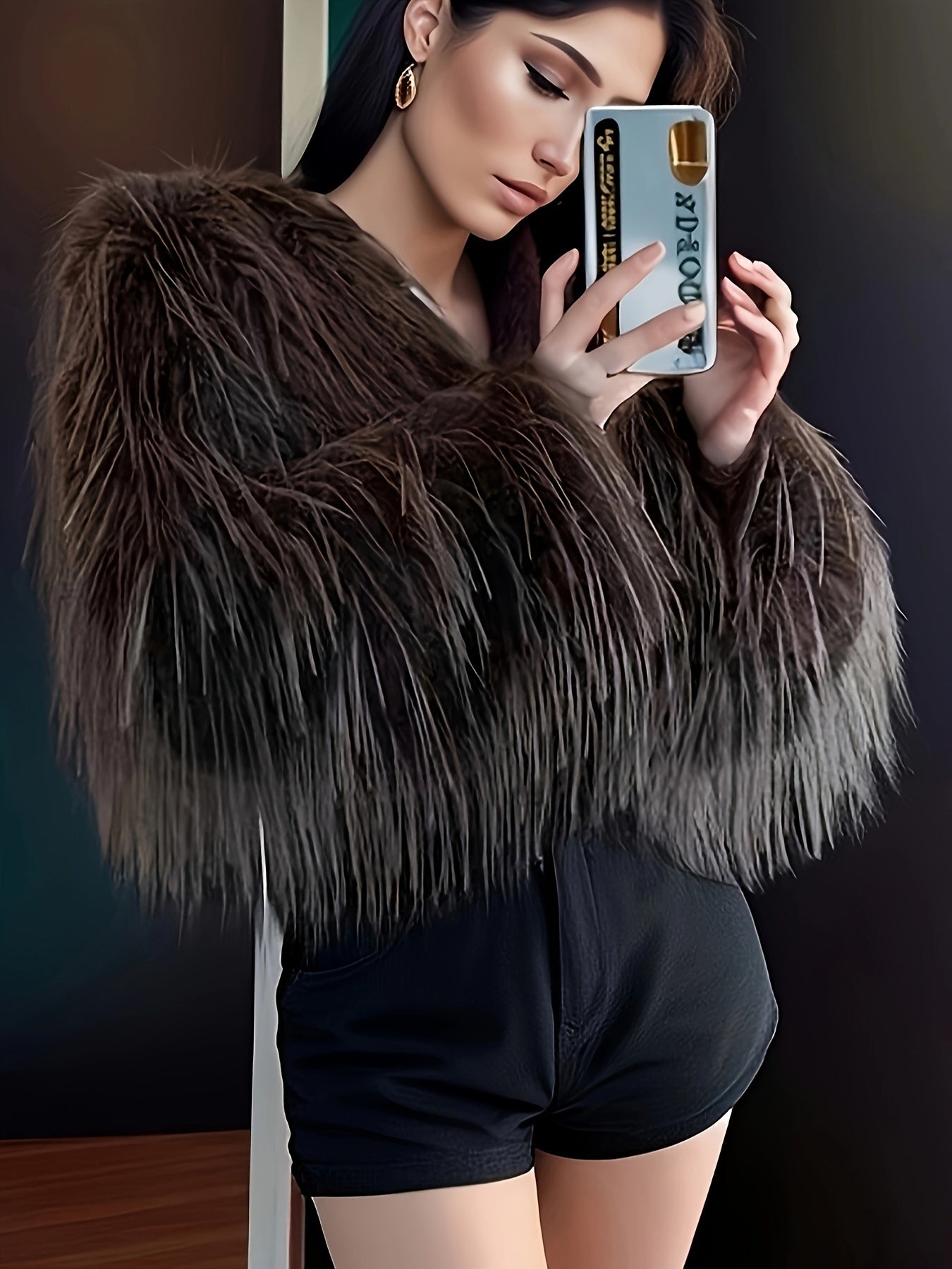 Women's Faux Fur Short Coat Solid Color Long Sleeve Fall Winter Elegant Polyester