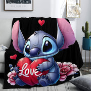 Cute Stitch Cartoon Love Heart Flannel Throw Blanket Soft Fleece All-Season