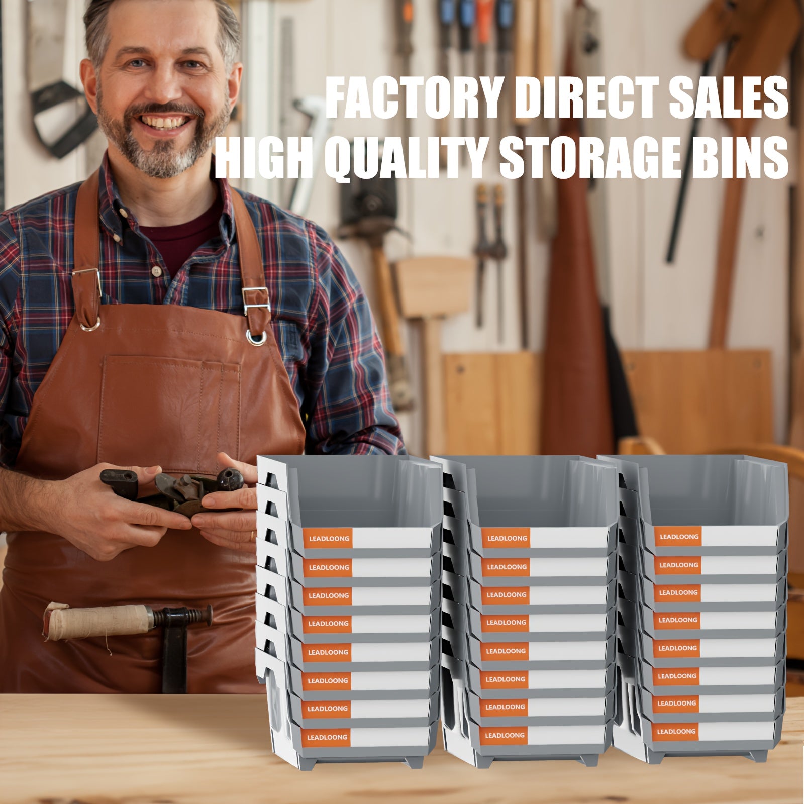 Set of 6 Gray Plastic Storage Bins for Garage Tools and Car Accessories 13.5x10.5x7.6cm