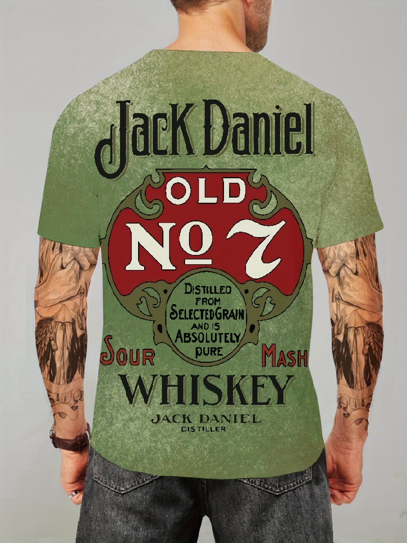 Erkaklar uchun Jack Daniel Old No. 7 viski grafik futbolkasi, yumshoq bo'yin, qisqa yeng, oddiy kesim, KATTA O'LCHAM.
