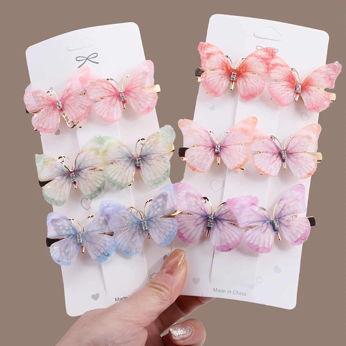 Kids Butterfly Hair Clips Set with Rhinestones Gradient Colors for Girls