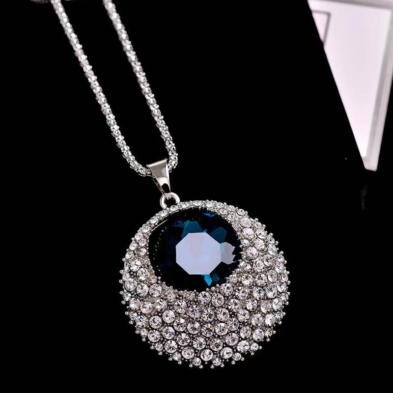 Women's Round Pendant Necklace with Cubic Zirconia Halo for Parties and Gifts